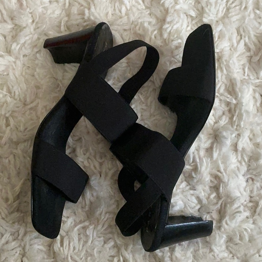 VINTAGE 90s Black Elastic Strappy High Heel Sandal